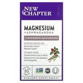 Thực phẩm chức năng New Chapter Magnesium + Ashwagandha 60 Vegan Tablets 727783902436