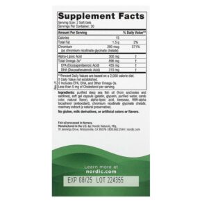 Thực phẩm bổ sung Nordic Naturals Blood Sugar Support Omega Blend 448 mg 60 Soft Gels 768990018701