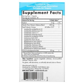 Thực phẩm bổ sung Nordic Naturals Nordic Flora Probiotic Women's Balance 60 Billion CFU 30 Capsules 768990016837