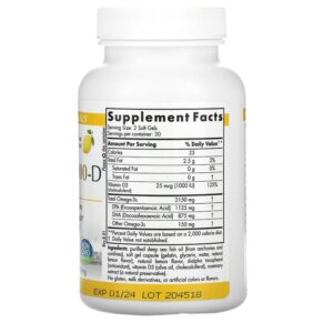 Thực phẩm bổ sung Nordic Naturals ProOmega 2000-D Lemon 1250 mg 60 Soft Gels 768990121340