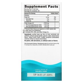Thực phẩm bổ sung Nordic Naturals Ultimate Omega 2X Lemon 1.075 mg 120 Soft Gels 768990021527