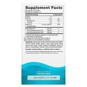 Thực phẩm bổ sung Nordic Naturals Ultimate Omega 2X with Vitamin D3 Lemon 60 Mini Soft Gels 768990061059