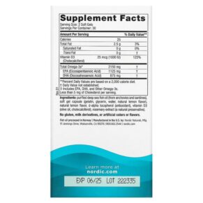 Thực phẩm bổ sung Nordic Naturals Ultimate Omega 2X with Vitamin D3 Lemon 60 Softgels 768990021558