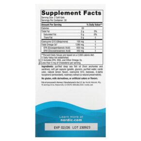 Thực phẩm bổ sung Nordic Naturals Ultimate Omega + CoQ10 Lemon 640 mg 60 Soft Gels 768990018909