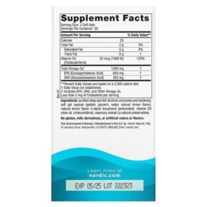 Thực phẩm bổ sung Nordic Naturals Ultimate Omega-D3 Lemon 640 mg 60 Soft Gels 768990017940