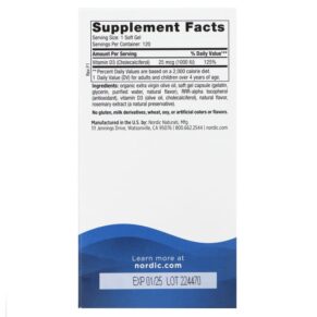 Thực phẩm bổ sung Nordic Naturals Vitamin D3 1000 Orange 25 mcg (1.000 IU) 120 Mini Soft Gels 768990016004