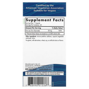 Thực phẩm bổ sung Nordic Naturals Zinc Glycinate 20 mg 60 Capsules 768990015366