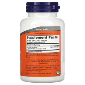 Thực phẩm bổ sung NOW Foods Acetyl-L-Carnitine 500 mg 100 Veg Capsules 733739000767
