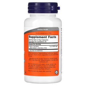 Thực phẩm bổ sung NOW Foods Acetyl-L- Carnitine 500 mg 50 Veg Capsules 733739000750