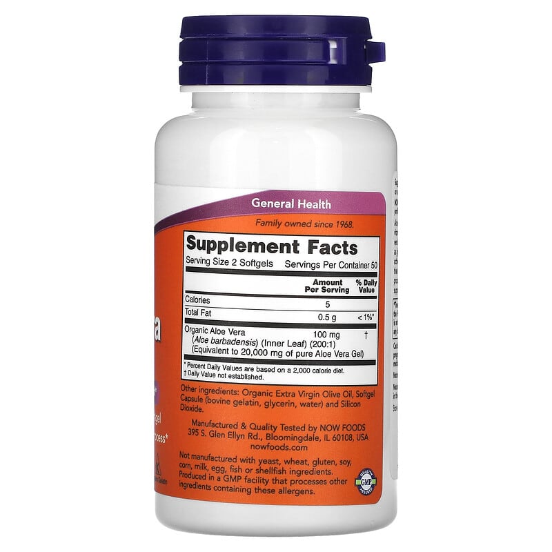 NOW Foods Aloe Vera Gels 10.000 mg 100 Softgels 2 Thực phẩm bổ sung NOW Foods Aloe Vera Gels 10.000 mg 100 Softgels 733739030368