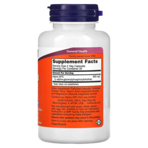 Thực phẩm bổ sung NOW Foods Alpha GPC 300 mg 60 Veg Capsules 733739030856
