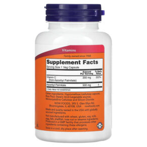 Thực phẩm bổ sung NOW Foods Ascorbyl Palmitate 500 mg 100 Veg Capsules 733739006080