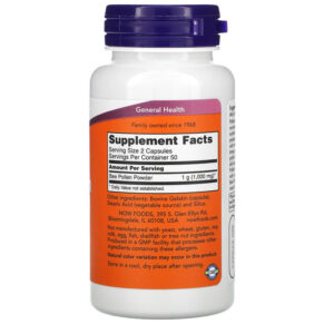 Thực phẩm bổ sung NOW Foods Bee Pollen Caps 500 mg 100 Capsules 733739025203