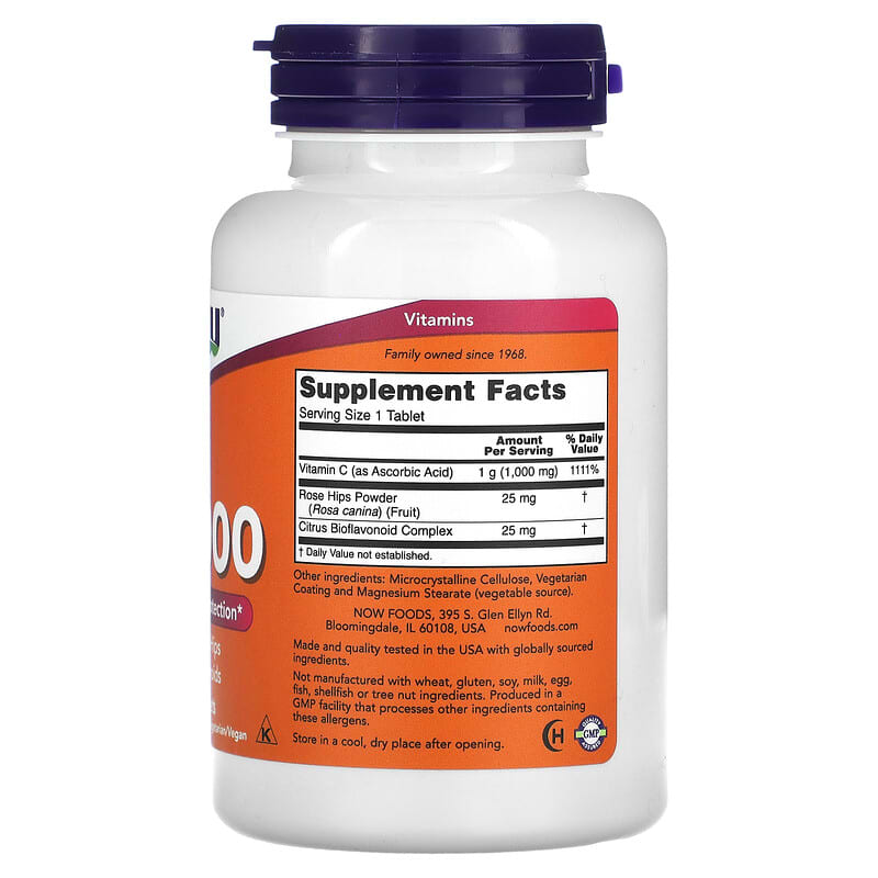 NOW Foods C-1000 With Rose Hips and Bioflavonoids 100 Tablets 2 Thực phẩm bổ sung NOW Foods C-1000 With Rose Hips and Bioflavonoids 100 Tablets 733739006851