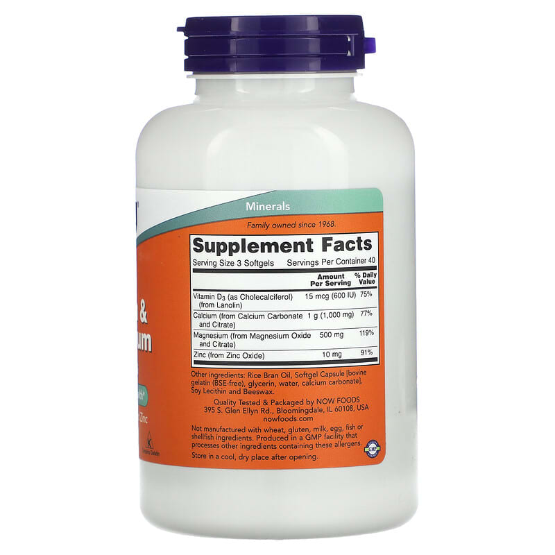 NOW Foods Calcium & Magnesium with Vitamin D3 and Zinc 120 Softgels 2 Thực phẩm bổ sung NOW Foods Calcium & Magnesium with Vitamin D3 and Zinc 120 Softgels 733739012517