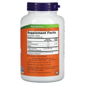 Thực phẩm bổ sung NOW Foods Certified Organic Spirulina 1.000 mg 240 Tablets 733739027177