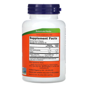 Thực phẩm bổ sung NOW Foods Certified Organic Spirulina 500 mg 200 Tablets 733739026989