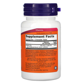 Thực phẩm bổ sung NOW Foods Chewable Vitamin D-3 Natural Fruit Flavor 1.000 IU 180 Chewables 733739003577