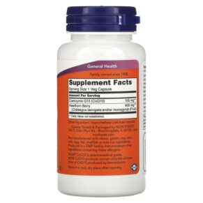Thực phẩm bổ sung NOW Foods CoQ10 with Hawthorn Berry 100 mg 90 Veg Capsules 733739032126