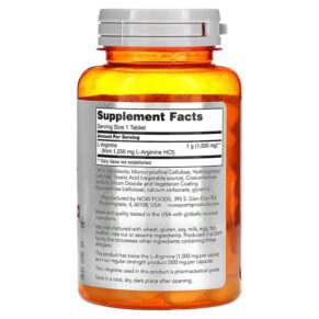 Thực phẩm bổ sung NOW Foods Double Strength L-Arginine 1.000 mg 60 Tablets 733739000255