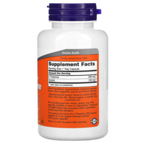 Thực phẩm bổ sung NOW Foods Double Strength L-Theanine 200 mg 120 Veg Capsules 733739001481