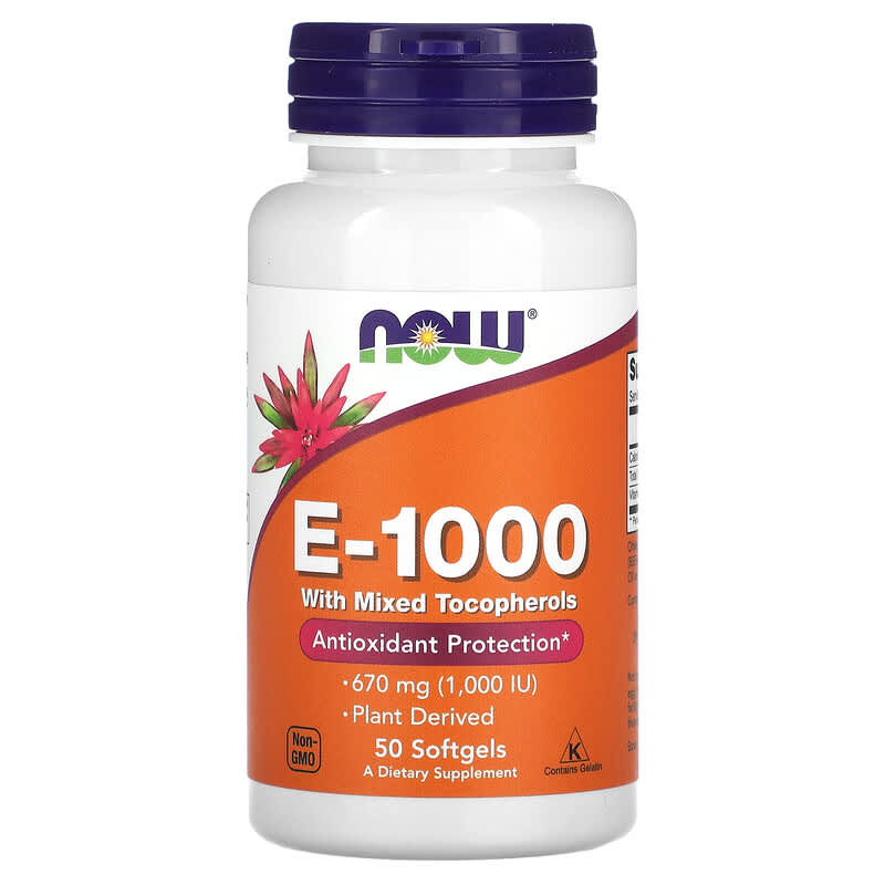 NOW Foods E-1000 with Mixed Tocopherols 670 mg (1.000 IU) 50 Softgels 8 Thực phẩm chức năng NOW Foods E-1000 with Mixed Tocopherols 670 mg (1.000 IU) 50 Softgels 733739009005