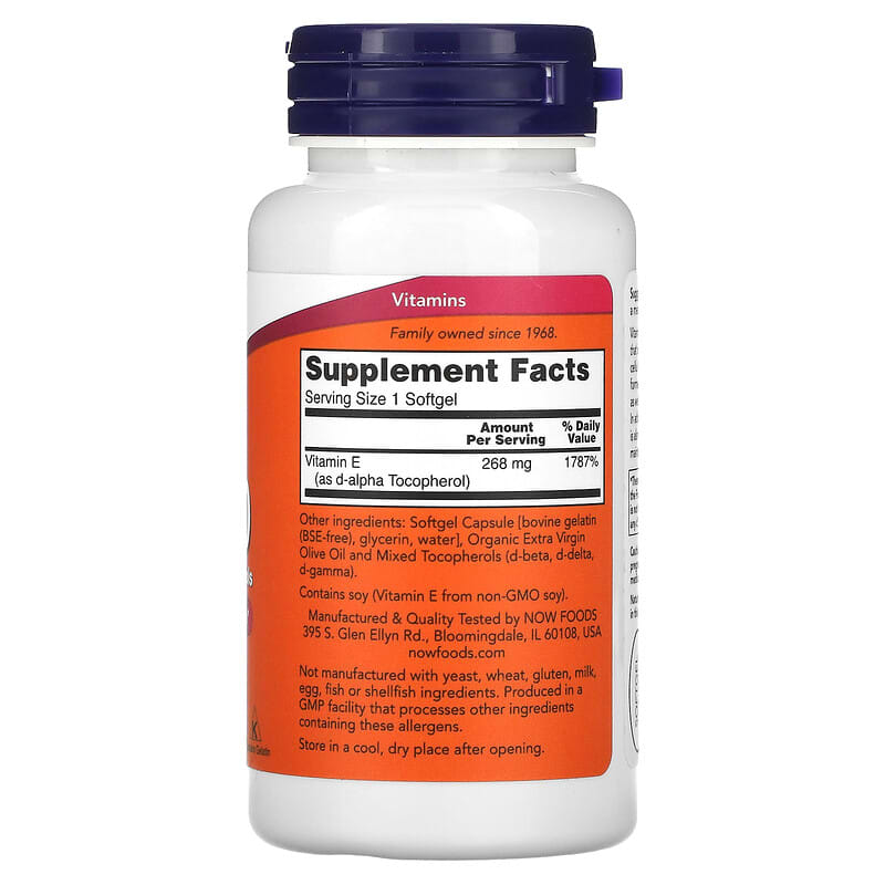NOW Foods E-400 with Mixed Tocopherols 268 mg (400 IU) 100 Softgels 2 Thực phẩm bổ sung NOW Foods E-400 with Mixed Tocopherols 268 mg (400 IU) 100 Softgels 733739008923