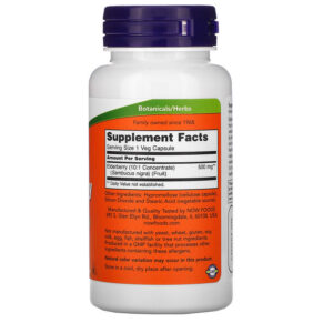 Thực phẩm bổ sung NOW Foods Elderberry 500 mg 60 Veg Capsules 733739046673