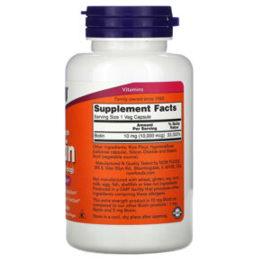 Thực phẩm bổ sung NOW Foods Extra Strength Biotin 10 mg (10.000 mcg) 120 Veg Capsules 733739004796