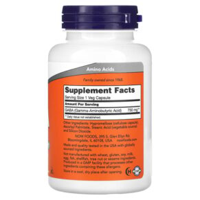 Thực phẩm bổ sung NOW Foods GABA 750 mg 100 Veg Capsules 733739000897