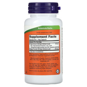 Thực phẩm bổ sung NOW Foods Ginkgo Biloba 60 mg 60 Veg Capsules 733739046864