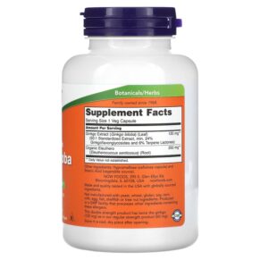Thực phẩm bổ sung NOW Foods Ginkgo Biloba Double Strength 120 mg 200 Veg Capsules 733739046819