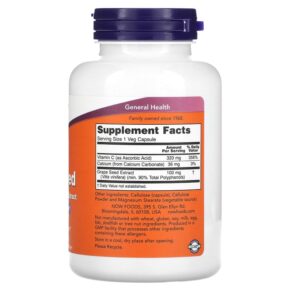 Thực phẩm bổ sung NOW Foods Grape Seed Standardized Extract 100 mg  200 Veg Capsules 733739032492