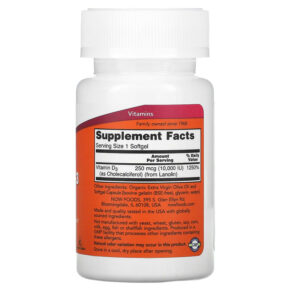 Thực phẩm bổ sung NOW Foods High Potency Vitamin D-3 10.000 IU 120 Softgels 733739003768