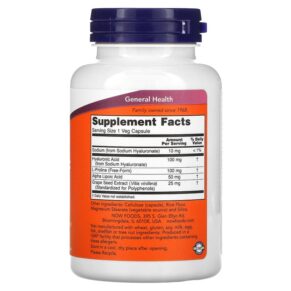 Thực phẩm bổ sung NOW Foods Hyaluronic Acid Double Strength 100 mg 120 Veg Capsules 733739031518
