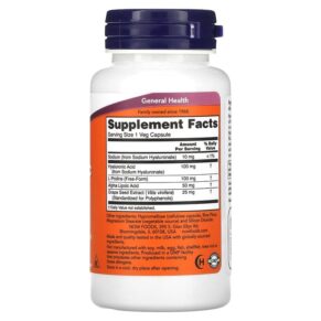 Thực phẩm bổ sung NOW Foods Hyaluronic Acid Double Strength 100 mg 60 Veg Capsules 733739031556
