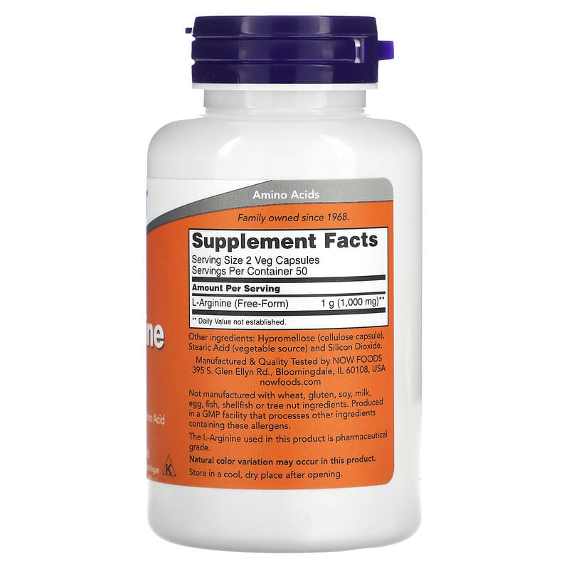 NOW Foods L-Arginine 500 mg 100 Veg Capsules 2 Thực phẩm bổ sung NOW Foods L-Arginine 500 mg 100 Veg Capsules 733739000309