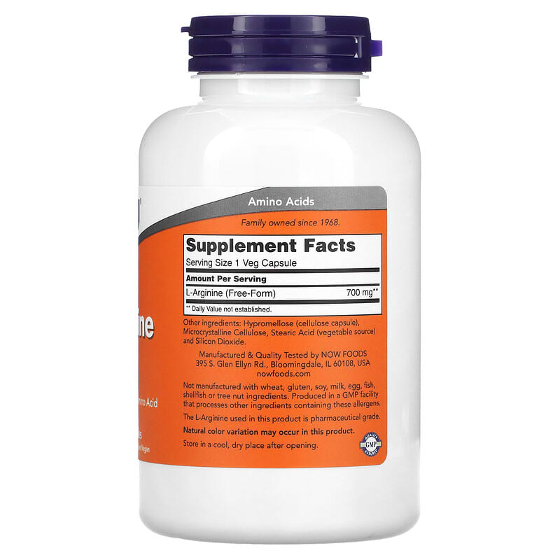 NOW Foods L-Arginine 700 mg 180 Veg Capsules 2 Thực phẩm bổ sung NOW Foods L-Arginine 700 mg 180 Veg Capsules 733739000330
