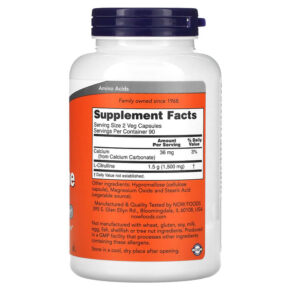Thực phẩm bổ sung NOW Foods L-Citrulline 750 mg 180 Veg Capsules 733739001030