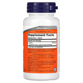 Thực phẩm bổ sung NOW Foods L-Lysine 500 mg 100 Tablets 733739001009