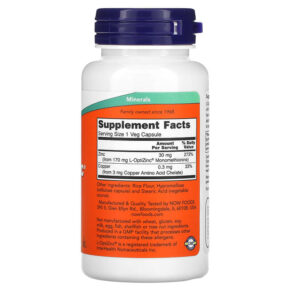 Thực phẩm bổ sung NOW Foods L-OptiZinc 30 mg 100 Veg Capsules 733739015105