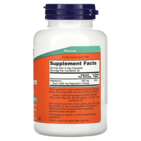 Thực phẩm bổ sung NOW Foods Magnesium Citrate 120 Veg Capsules 733739012944