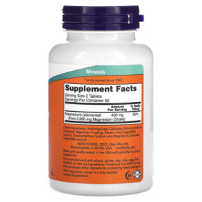 Thực phẩm bổ sung NOW Foods Magnesium Citrate 200 mg 100 Tablets 733739012906