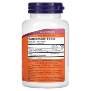 Thực phẩm bổ sung NOW Foods Magtein Magnesium L-Threonate 90 Veg Capsules 733739023902