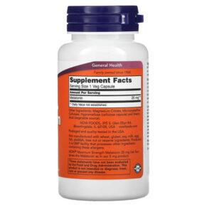 Thực phẩm bổ sung NOW Foods Maximum Strength Melatonin 20 mg 90 Veg Capsules 733739035585