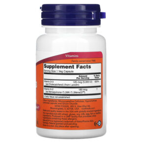 Thực phẩm bổ sung NOW Foods Mega D-3 & MK-7 180 mcg (5.000 IU) 60 Veg Capsules 733739003843