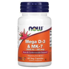 Thực phẩm chức năng NOW Foods Mega D-3 & MK-7 180 mcg (5.000 IU) 60 Veg Capsules 733739003843