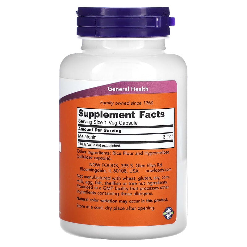 NOW Foods Melatonin 3 mg 180 Veg Capsules 2 Thực phẩm bổ sung NOW Foods Melatonin 3 mg 180 Veg Capsules 733739032577