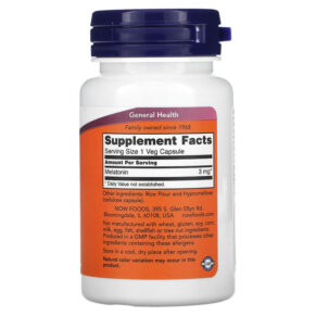 Thực phẩm bổ sung NOW Foods Melatonin 3 mg 60 Veg Capsules 733739032553
