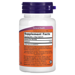 Thực phẩm bổ sung NOW Foods Melatonin 5 mg 60 Veg Capsules 733739035554